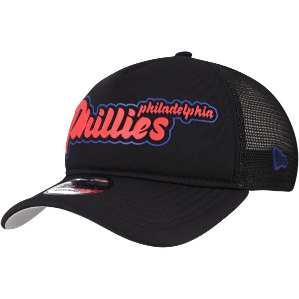 Philadelphia Phillies mens philadelphia phillies new era black retro bold a-frame trucker 9forty adjustable hat Collection - Exclusive Jerseys, Caps, and Hats