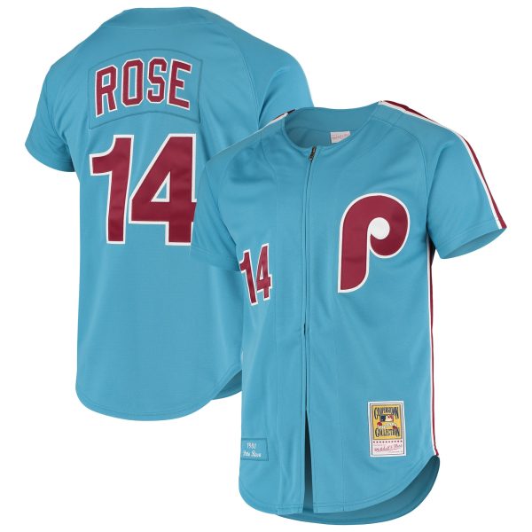 Philadelphia Phillies mens philadelphia phillies pete rose mitchell  ness light blue cooperstown collection authentic jersey Collection - Exclusive Jerseys, Caps, and Hats