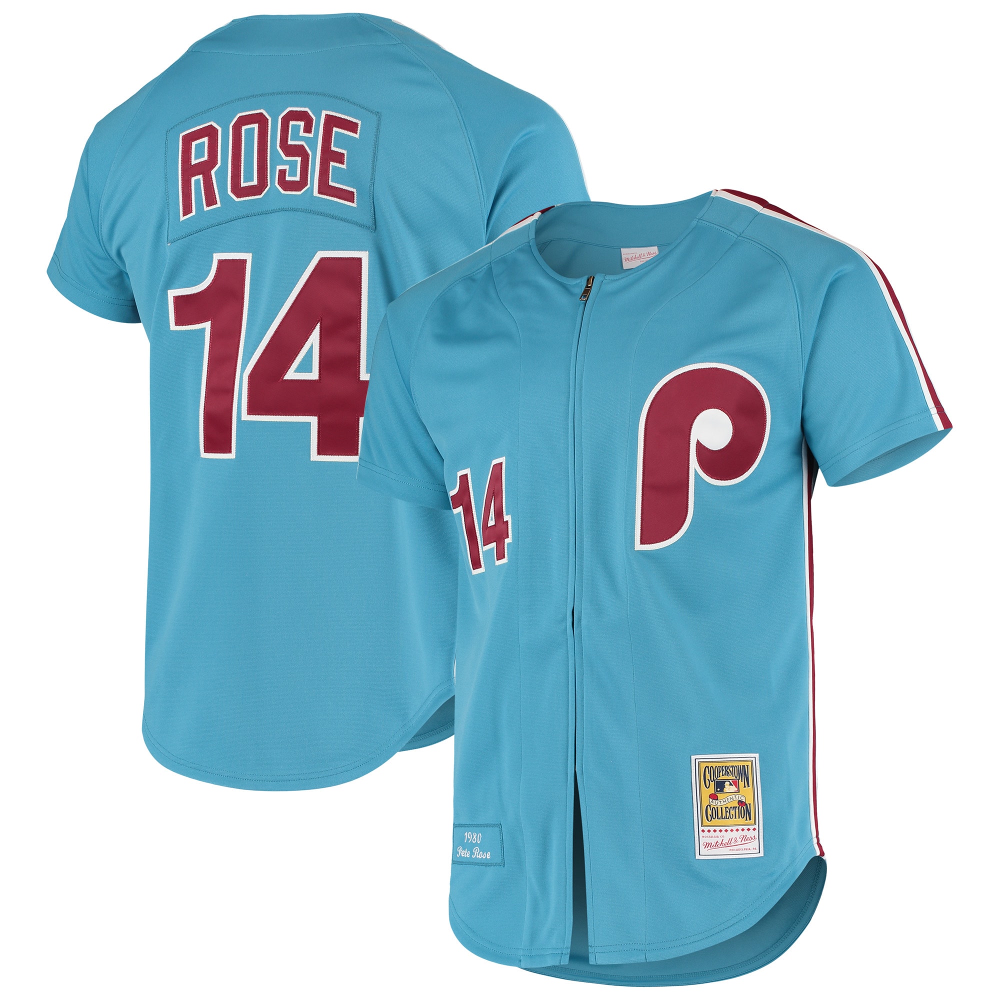 Philadelphia Phillies mens philadelphia phillies pete rose mitchell  ness light blue cooperstown collection authentic jersey Collection - Exclusive Jerseys, Caps, and Hats