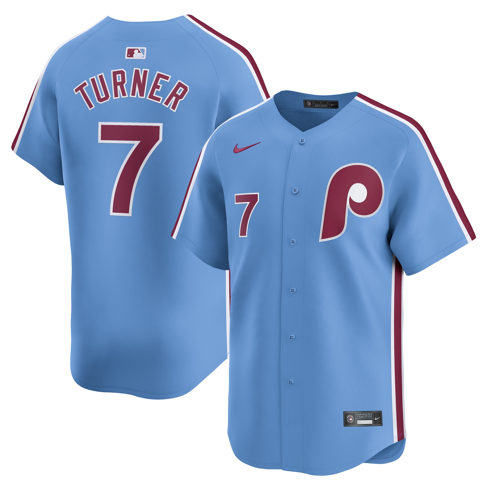 Philadelphia Phillies mens philadelphia phillies trea turner nike light blue alternate limited player jersey Collection - Exclusive Jerseys, Caps, and Hats