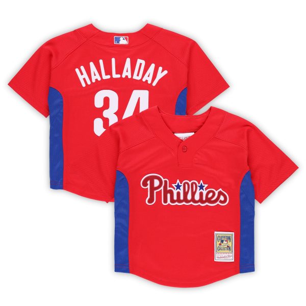 Philadelphia Phillies toddler philadelphia phillies roy halladay mitchell  ness red cooperstown collection mesh batting practice jersey Collection - Exclusive Jerseys, Caps, and Hats