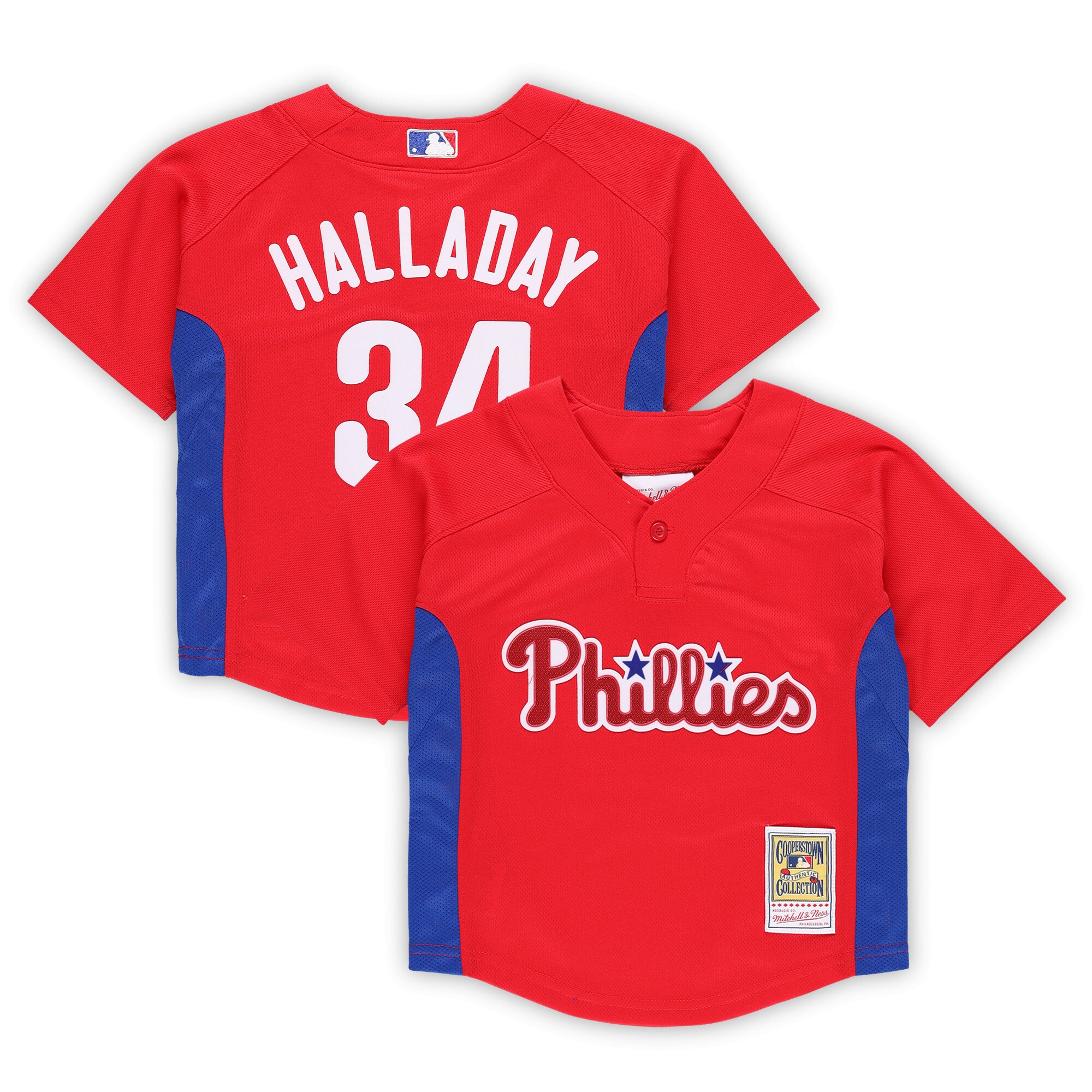 Philadelphia Phillies toddler philadelphia phillies roy halladay mitchell  ness red cooperstown collection mesh batting practice jersey Collection - Exclusive Jerseys, Caps, and Hats