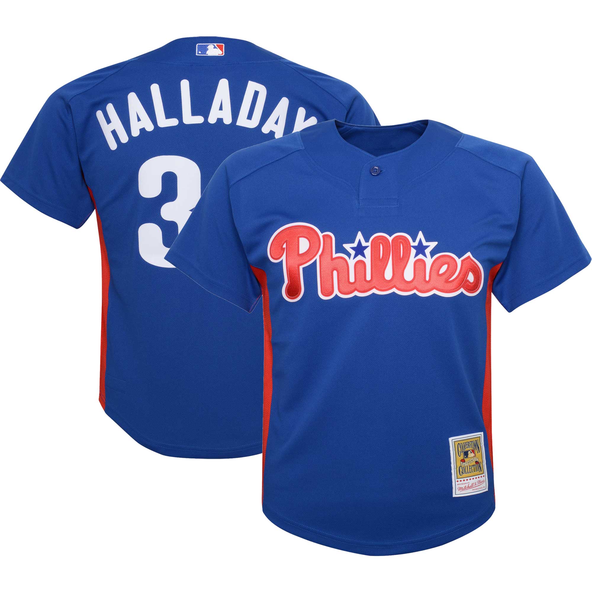 Philadelphia Phillies youth philadelphia phillies roy halladay mitchell  ness royal cooperstown collection mesh batting practice jersey Collection - Exclusive Jerseys, Caps, and Hats