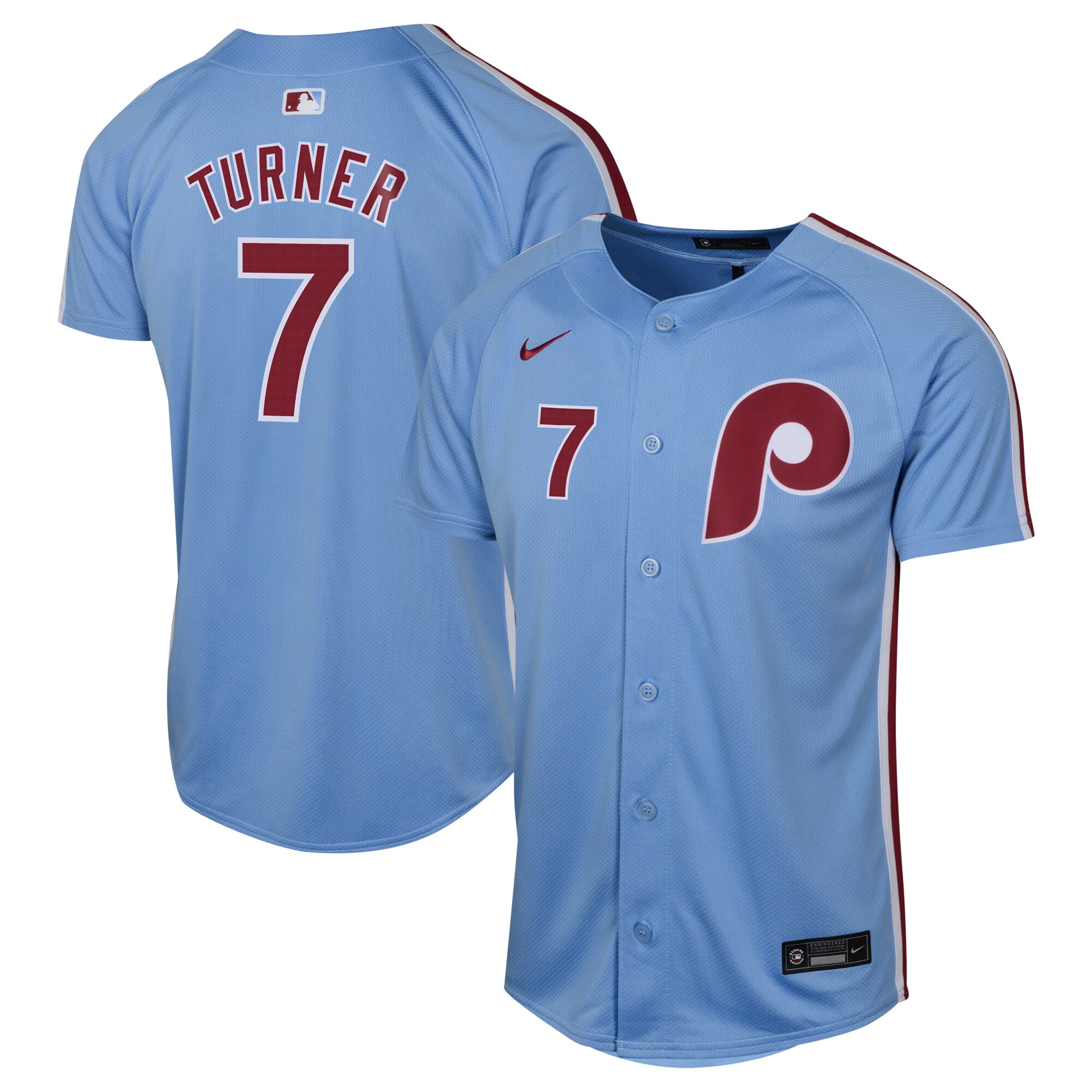 Philadelphia Phillies youth philadelphia phillies trea turner nike light blue alternate limited player jersey Collection - Exclusive Jerseys, Caps, and Hats